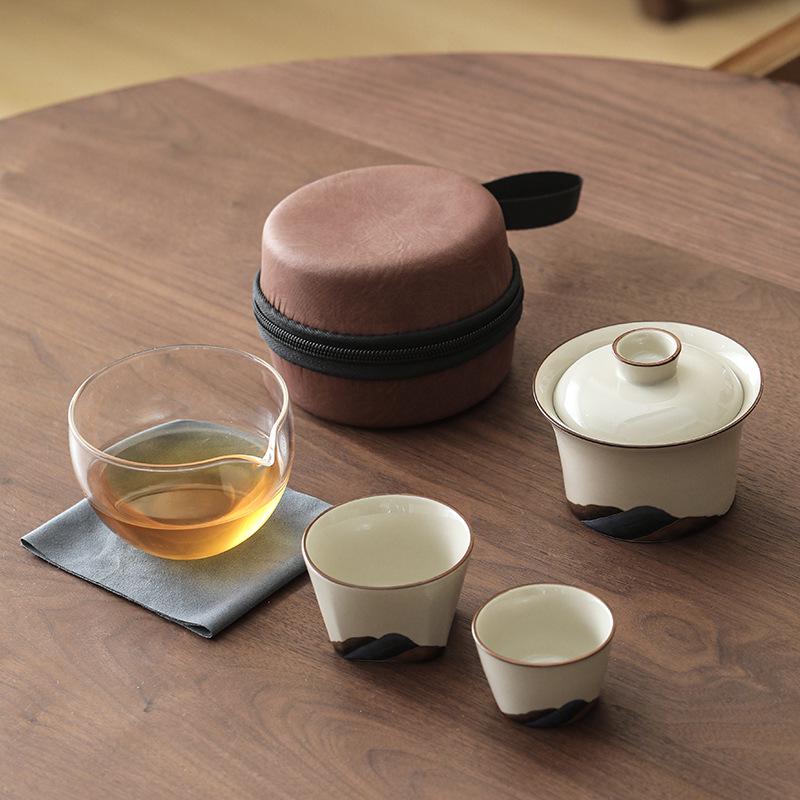 Wood Ash River Ceramic Travel Tea Set: 2-Cup Gongfu Set for Camping - Ideal Gift for Elders