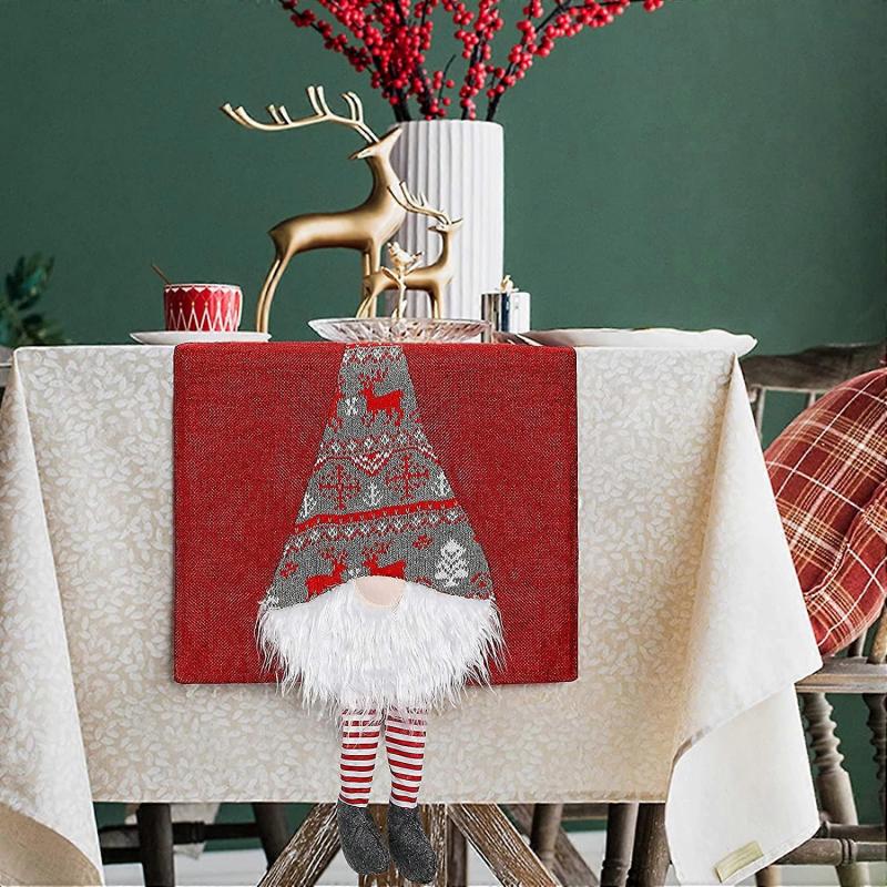 Christmas Table Runner, Christmas Plush Santa Gnome Elf Table Ornaments Swedish Table Runner Christm