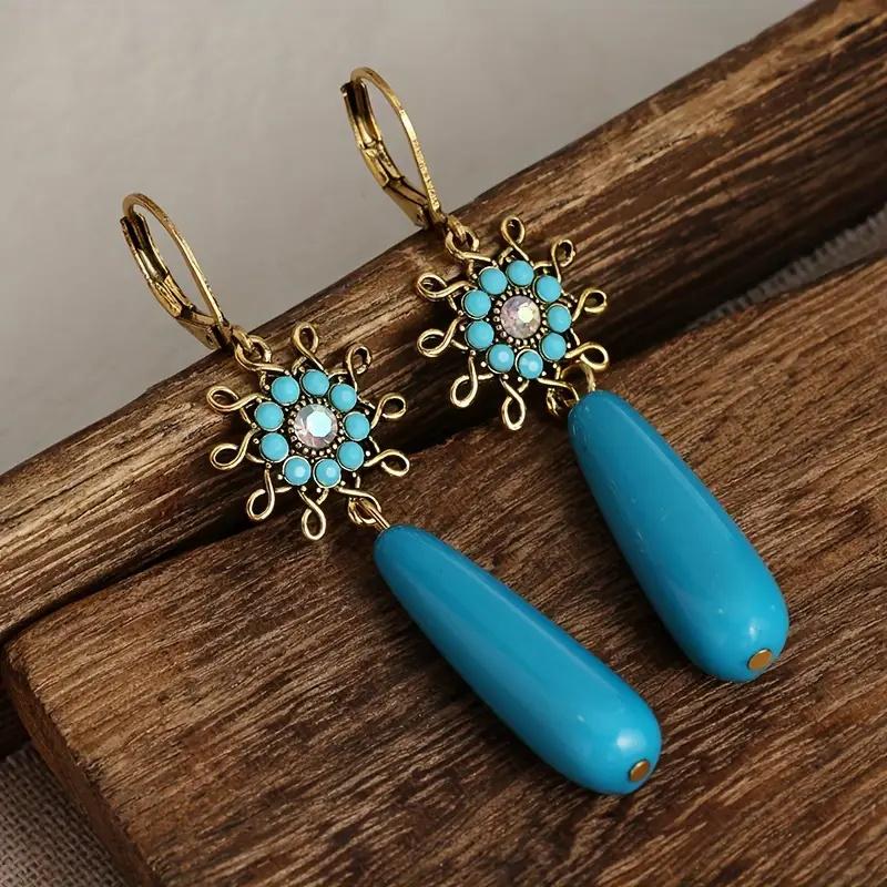 Attractive Tassels Flower Dangle Earrings Blue Stone Silver Color Earrings Women Jewelry