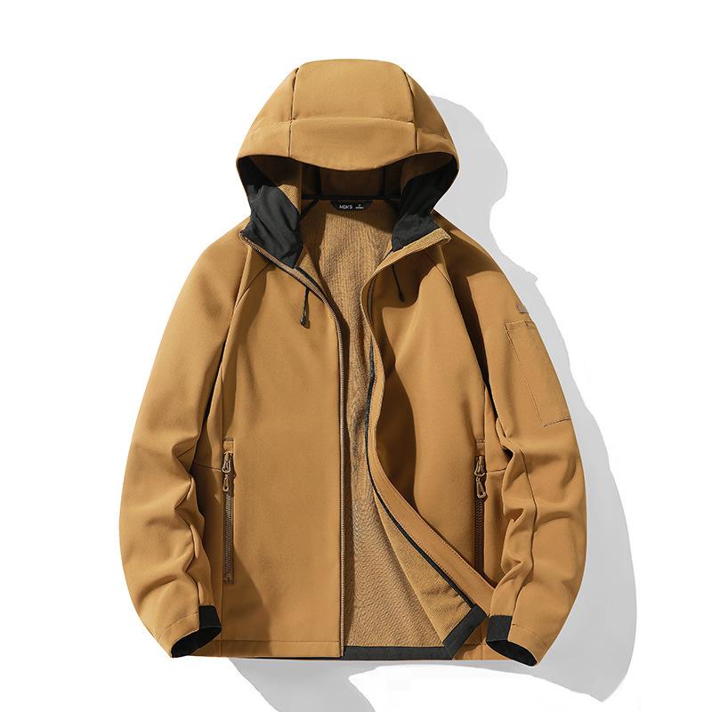 Couple Autumn and Winter Solid Color Large Size Hooded Soft Shell Jacket Sports Outdoor Cycling Fishing Suit Thick Jacket