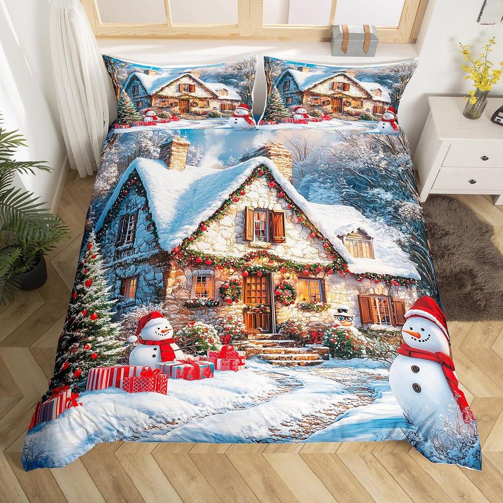 Weihnachtsthema Dreiteiliger Bettbezug Digitaldruck Bettwäscheset Vier Jahreszeiten Bettdecke