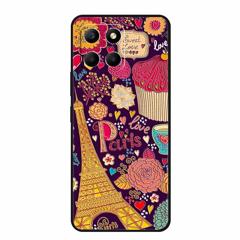 3D Emboss Case For Honor Play 9A 2024 X5b Plus X8C X6C 4G Phone Case 9 A X 8 6 C Coque Flowers Black Silicone Soft Back Cover