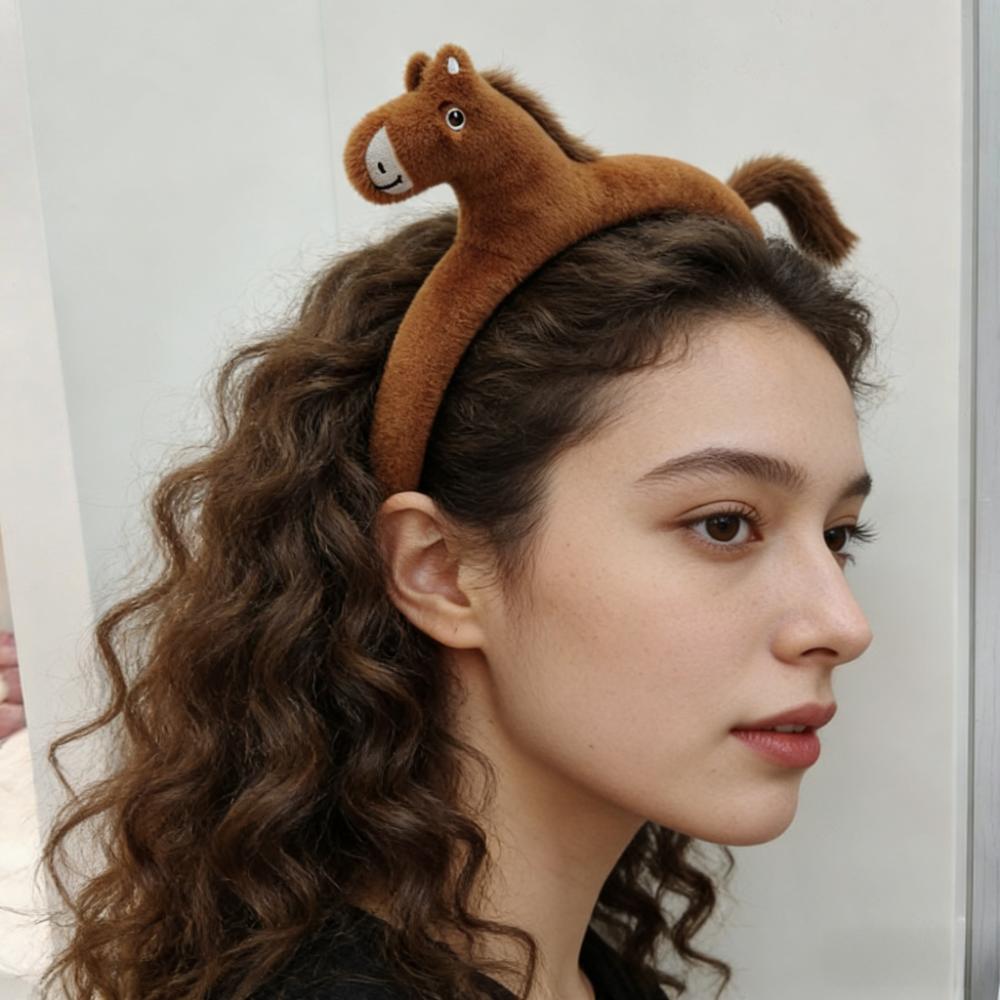 Cartoon Mascot Plush Headband Soft Pony Doll Headpiece Creative Horse Hair Hoop  Photo Props