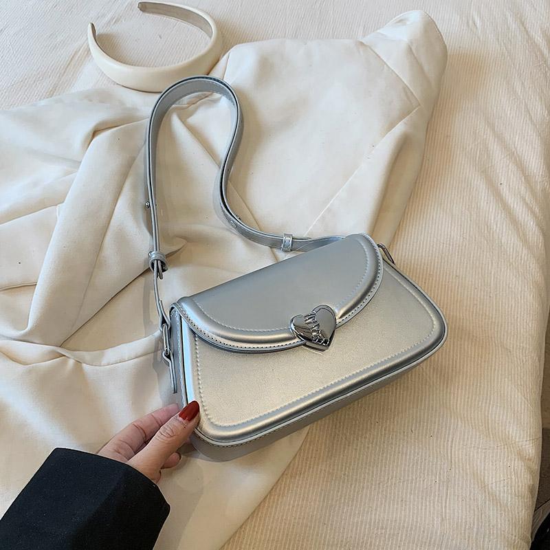 Love Buckle Silver Crossbody Shoulder Bags For Women Small Purse PU Leather Female Handbags