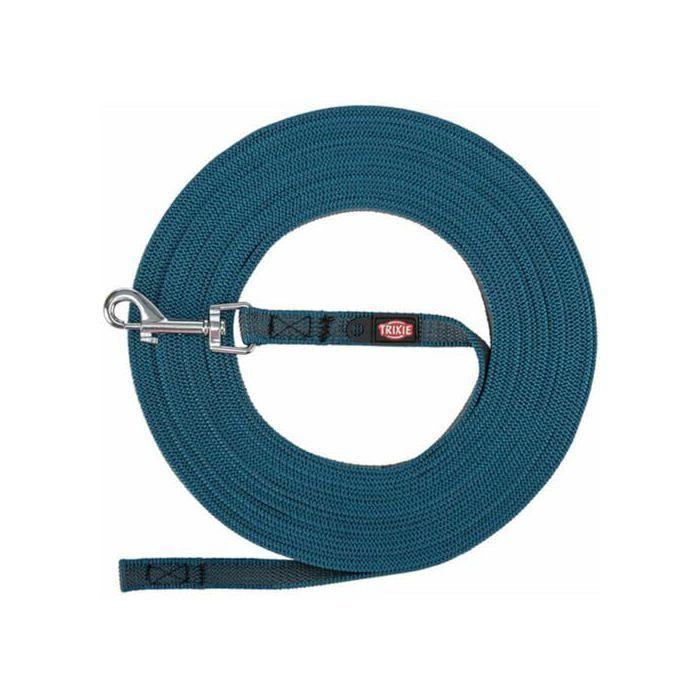 Laisse pour chien antidérapante - TRIXIE - Caoutchouc antidérapant - Bleu pétrole - Sangle - Œillet - Motif uni