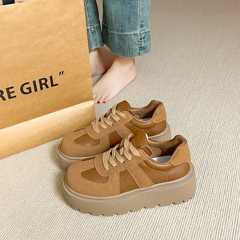 

Platform Shoes Women s 2026 New Autumn Vintage Versatile Casual Sneakers Height Increasing Chunky Sole Vulcanize Shoes Lace-up 35 коричневый