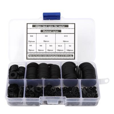 480Pcs Black Nylon Washer Gasket Flat Plain Combination Kit M2M10 Hardware Supplies