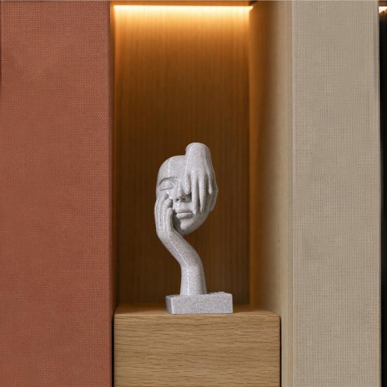 3D Printed Mascara Shaped Figurine, Creative Human Face Art Ornament with Faux Stone Texture, Stylish Desktop Decor, Unique Art Toy for Kids & Home