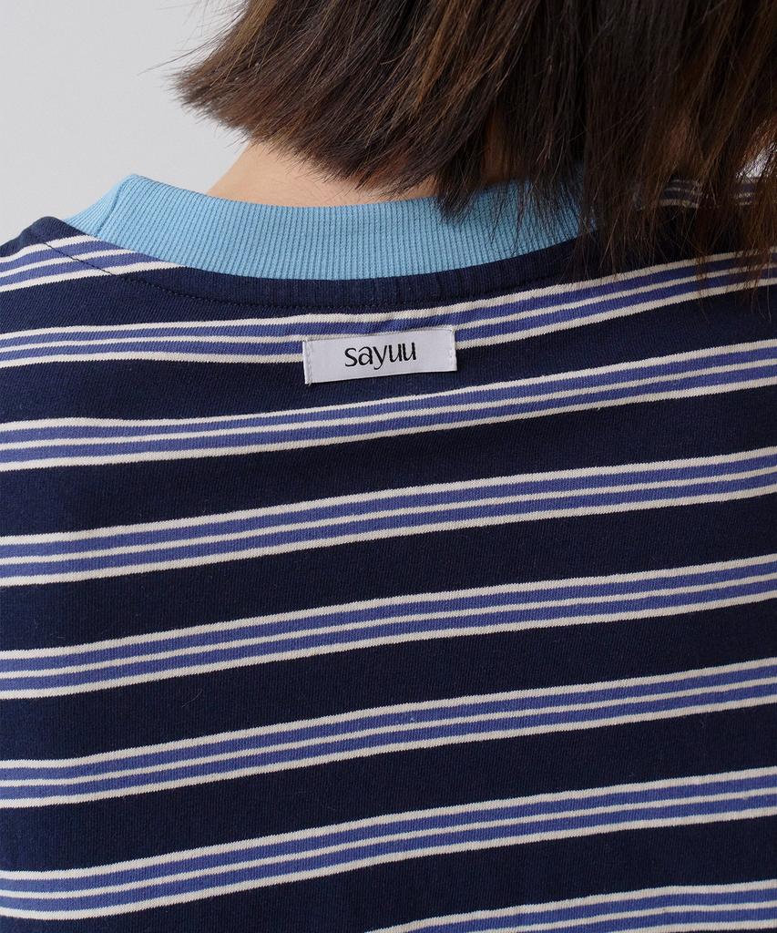 Sayu Striped Biscuit Short Sleeve T-Shirt Navy