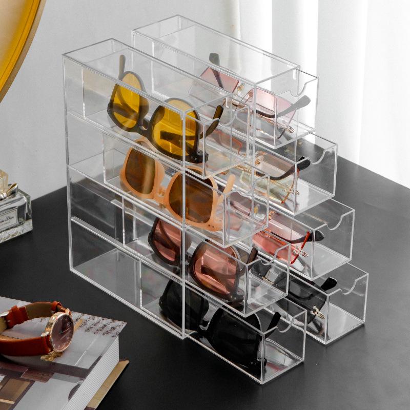 Acrylic Transparent 4-Layer Sunglasses & Contact Lens Display Stand - Dustproof Storage Box