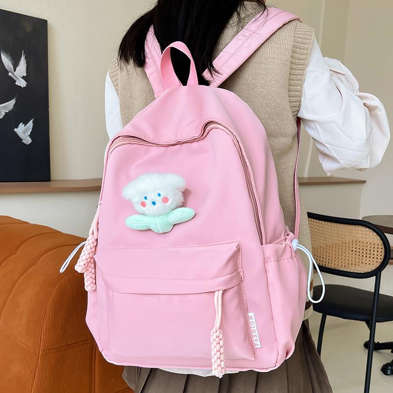 Schoolbagins Schoolbag Female Student Korean Version Internet Celebrity Junior High School Student Canvas Backpack Japanese Solid Color Large 