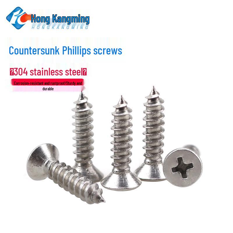 304 Stainless Steel Self-Tapping Wood Screw, Countersunk Flat Head, M3/M4/M5, KA Point Tail