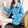 Winter Women Coat Single-breasted Turn-down Collar Long Sleeves Loose Thick Plush Pockets Belt Decor Windproof Warm Jacket