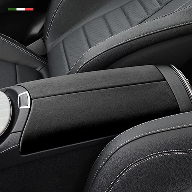 Top Suede Car Armrest Box Lid Cover For Mercedes Benz E-Class 2016- Central Control Protection Pad Interiors Moulding Trim