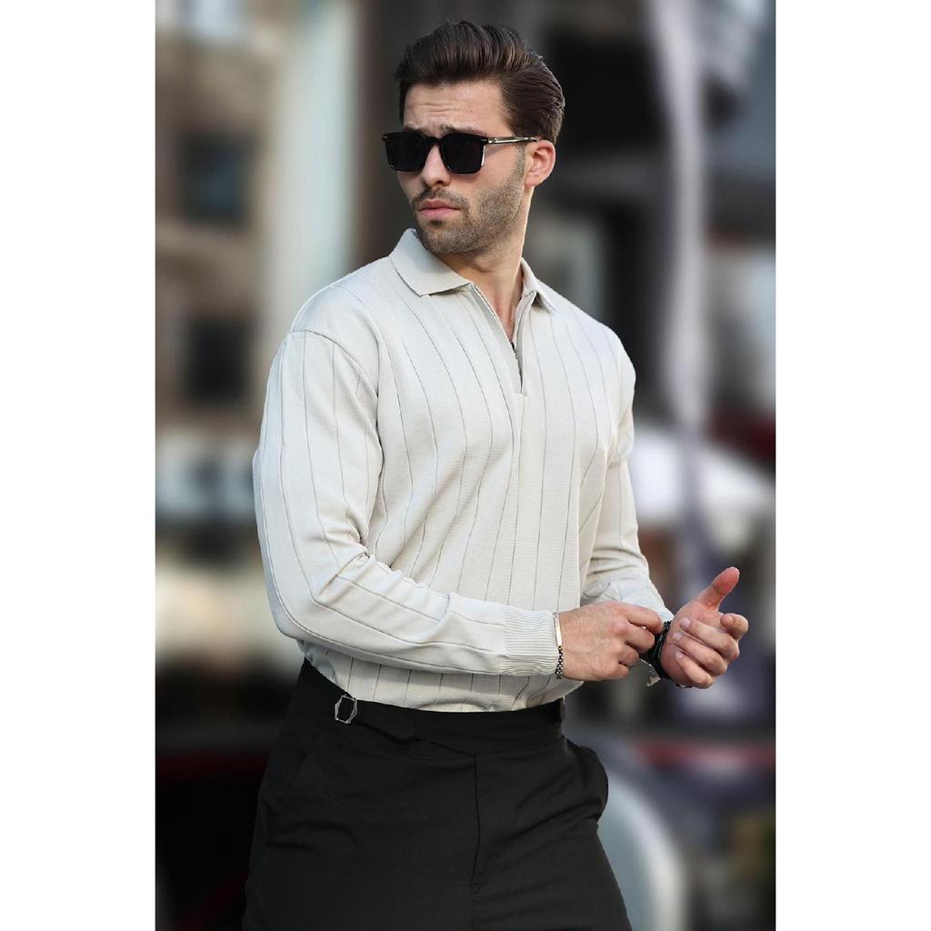 Black Polo Neck Zippered Knitted Sweater 7242