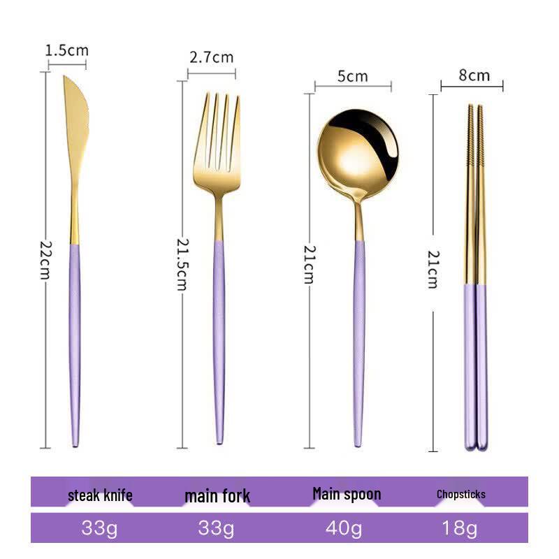 Ru Han Purple Gold Long Handle Stainless Steel 4-Piece Cutlery Set