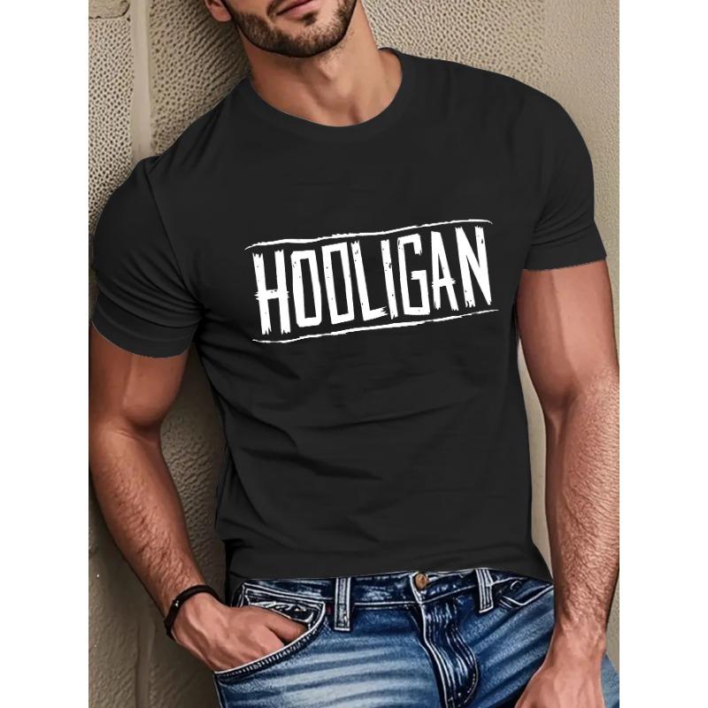 

Европейские размеры [Футболка с надписью HOOLIGAN] Футболка с принтом надписи HOOLIGAN - Мягкая дышащая летняя повседневная футболка с круглым вырезом S чёрный