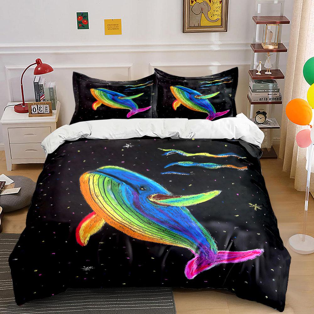 

Rainbow-colored whale design. Bedding sets Duvet cover sets Duvet covers Pillowcases(1 * Duvet Cover 2 * Pillowcases, without duvet insert) 135x200cm