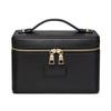 Portable Cross-Grain Leather Cosmetic Bag with Gold Hardware - Makeup and Skincare Travel Organizer