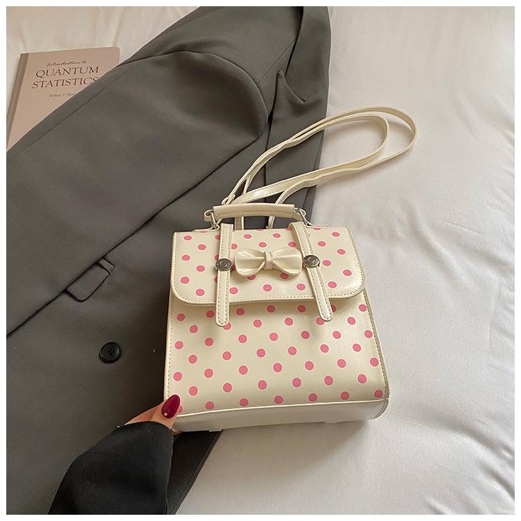 Schoolbag Handsome Rice Home Korean Version Cute Polka Dot Backpack Women's Exquisite Sweet Bow Small Square Bag Fashionable Portable Backpack