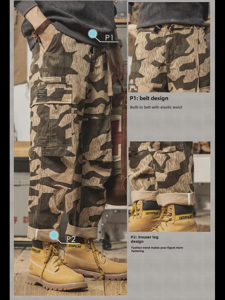 2024 Spring Men's Retro Camouflage Wide-Leg Overalls