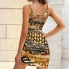 Summer New Retro Patterns  Print Sleeveless Bodycon Dress with Pockets Sexy Slim Fit Elegant Party Dress