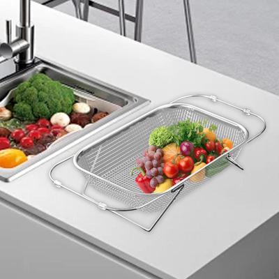 Verstellbarer Abtropfständer für Spülbecken zur Aufnahme von Utensilien und zum Abseihen von Lebensmitteln