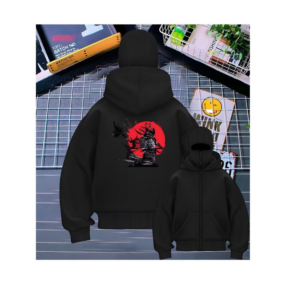 Large Hoodie with Fashionable and Trendy Print Design, Zipper Cardigan for Comfort and Durability