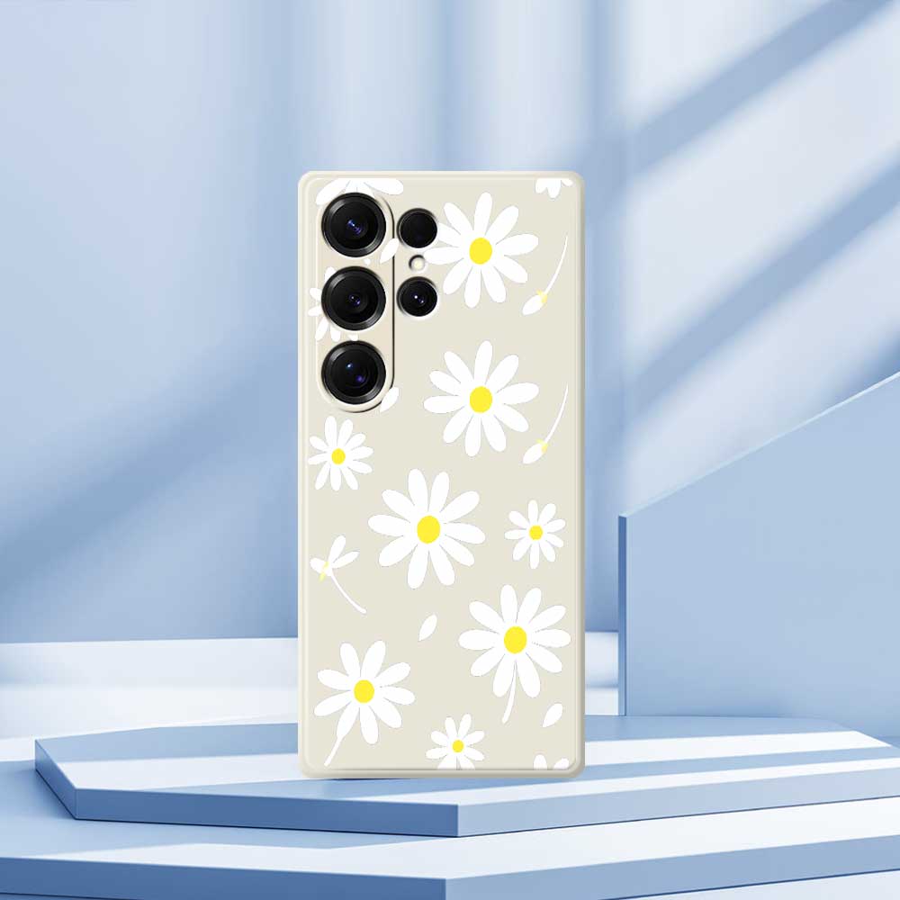 For Samsung Galaxy S25 Ultra Case White Daisy Pattern Printing Straight Edge TPU Phone Back Cover