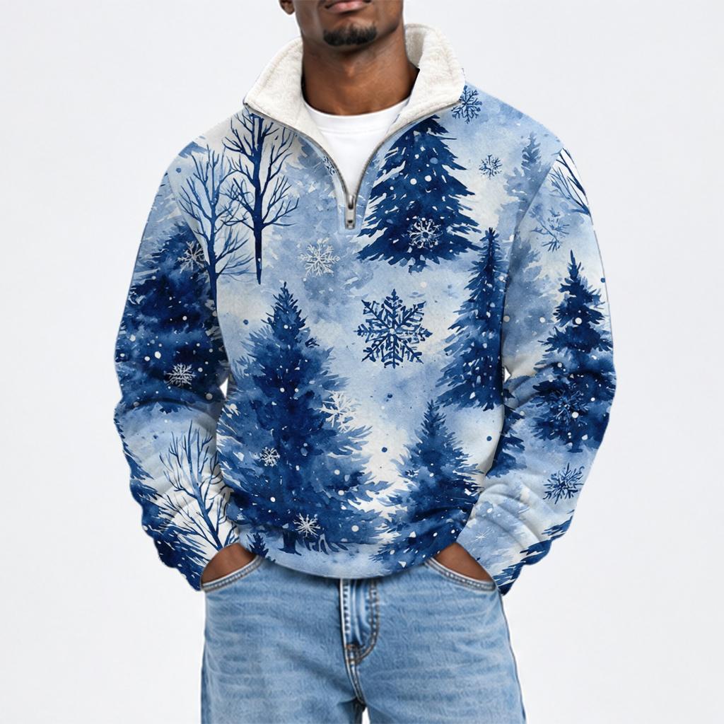 Men's Fall Winter Flannel Christmas Print Sweatshirt for Casual and Holiday Wear