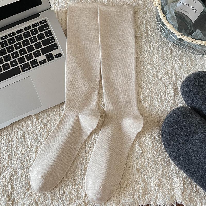 Pressure Calf Socks for Slimming and Sweetening in Autumn and Winter, Solid Color Versatile Socks, Women's Pure Cotton Knee-length Socks