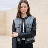 Karra Denim Leather Color Block Jacket A6f0003