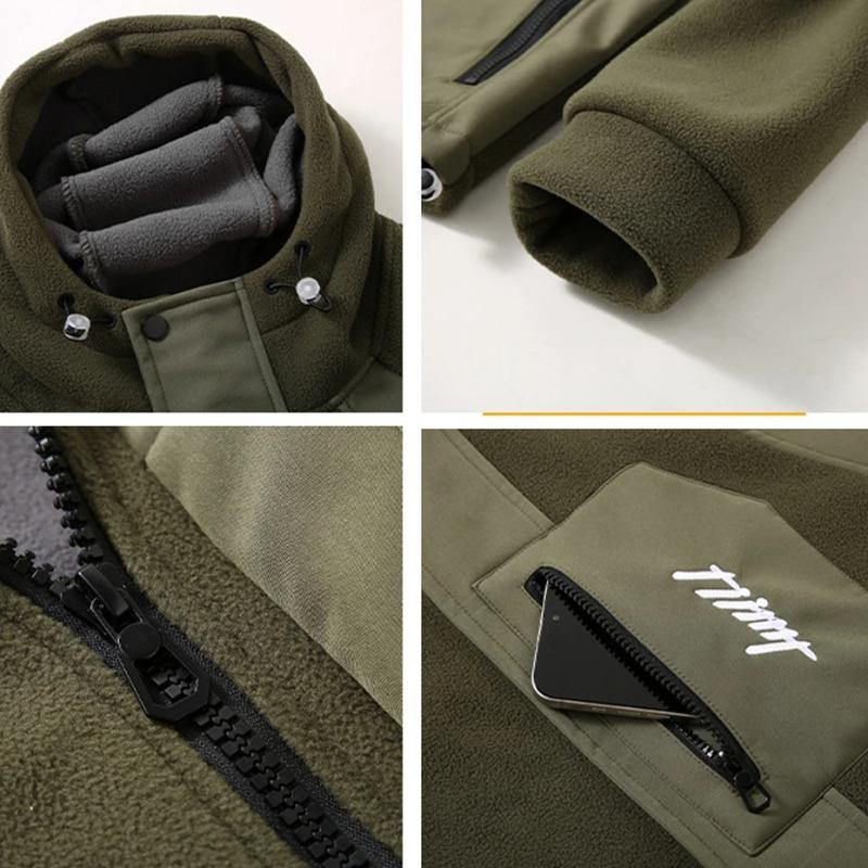 Cargo Jacket Men Autumn Winter Fleece Jacket Coat Fashion Casual Patchwork Jackets
