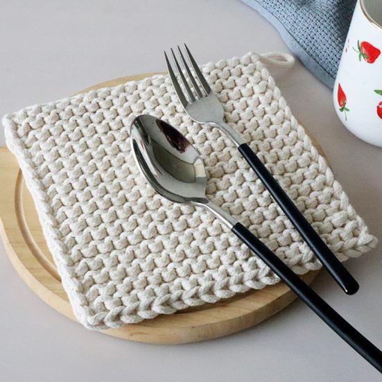Handgeflochtener Baumwollseil Untersetzer Tischset Minimalistisches Quadratisches Tischset Hitzebeständig Rutschfest Wiederverwendbar Rustikales Küchen-Esszimmer-Dekor für Zuhause Restaurant