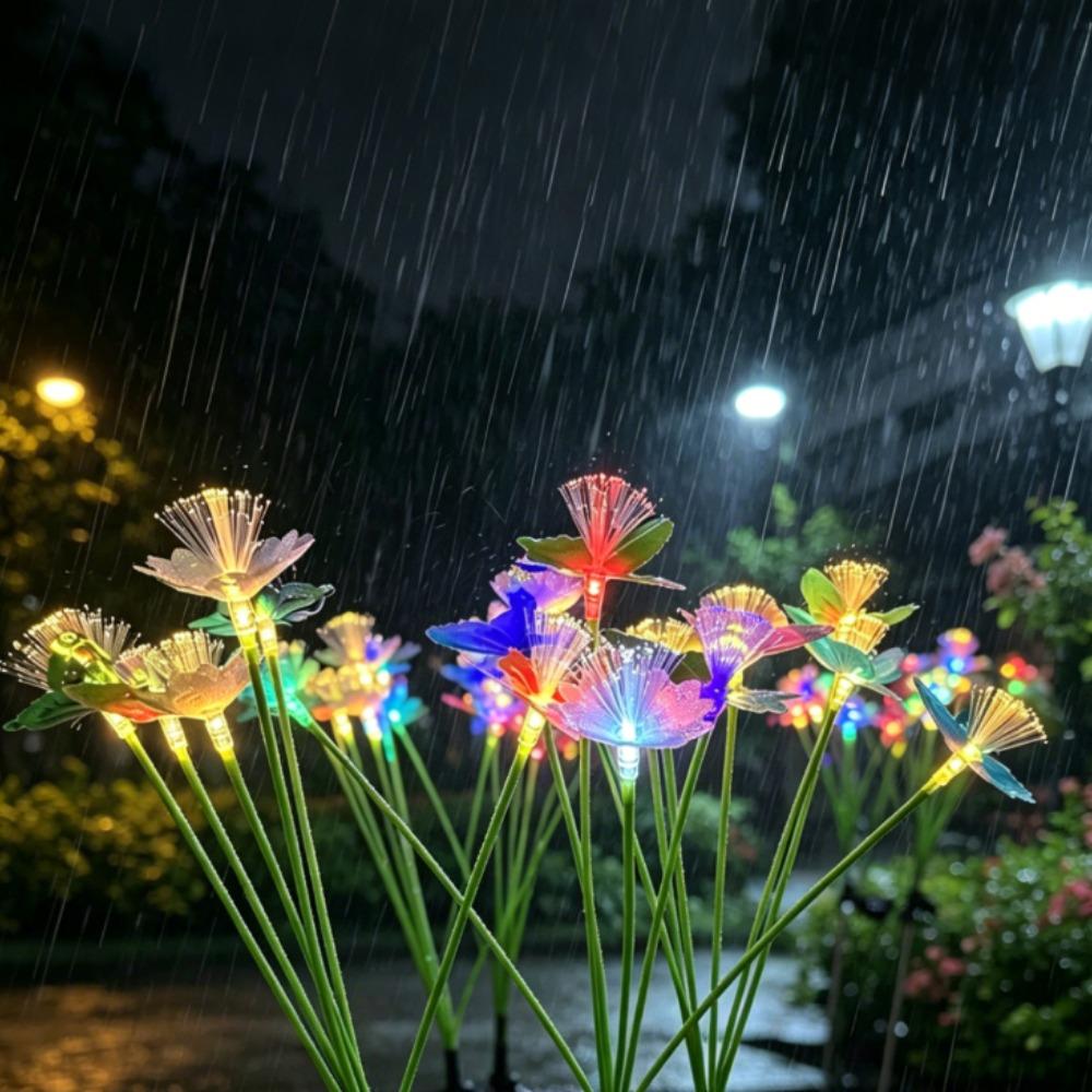 Solar Butterfly & Flower Fiber Optic Lights, Color Changing Landscape Lamp, Outdoor Garden Pathway Stake Light
