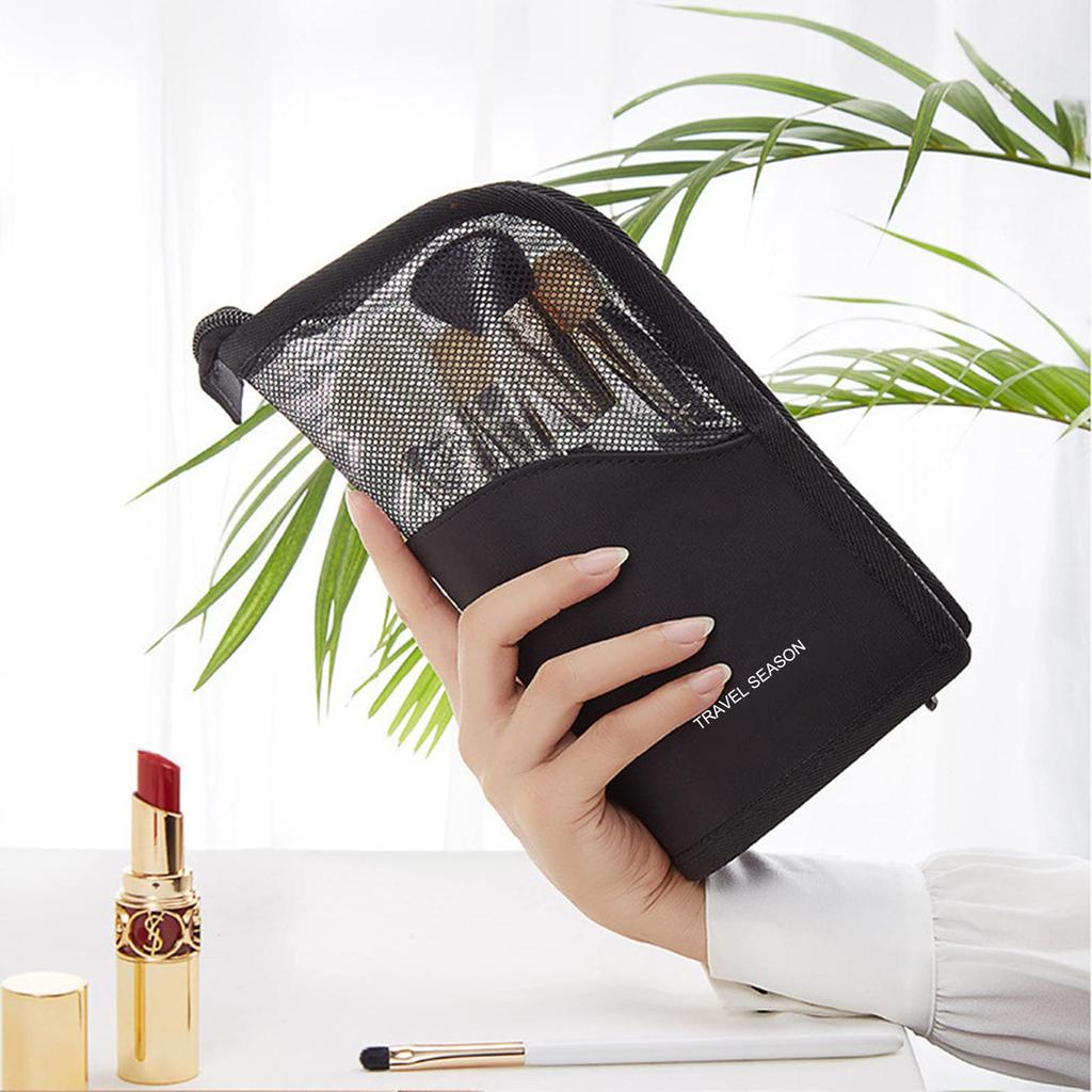 Portable Stand-Up Cosmetic Bag for Women Travel Clear Zipper Makeup Bag Oxford Makeup Brush Holder Organizer Bag Toiletry Bag