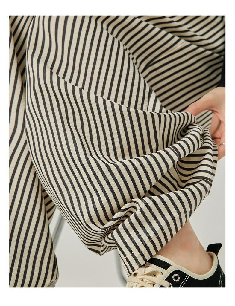 Women's Petite High Waist Black & White Striped Wide Leg Pants - Summer Casual Straight Leg