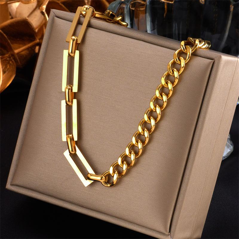 Stainless Steel Punk Hip Hop Heart Square Circle Pendant Necklace for Women Fashion Edgy Minimalist Jewelry Gift