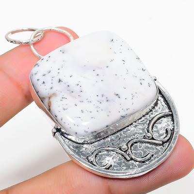 Colgante de plata de ley 925 con ópalo dendrítico natural, 6,7 cm, Y8f22