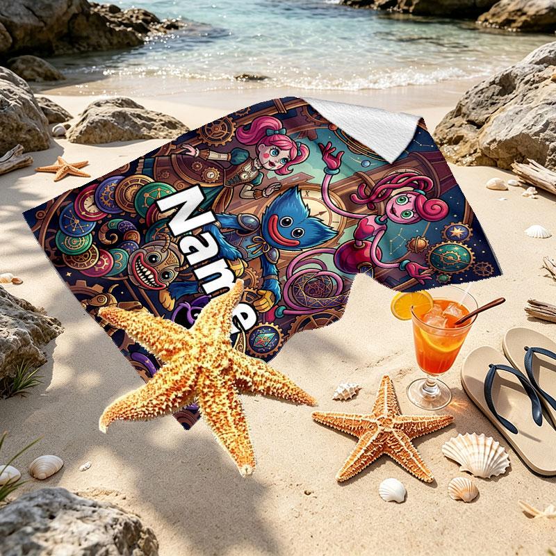 Custom Name Personalized Poppy Playtime Print Beach Towel, for Trip Camping Beach Party Home Decor, Birthday Gift for Family & Friends