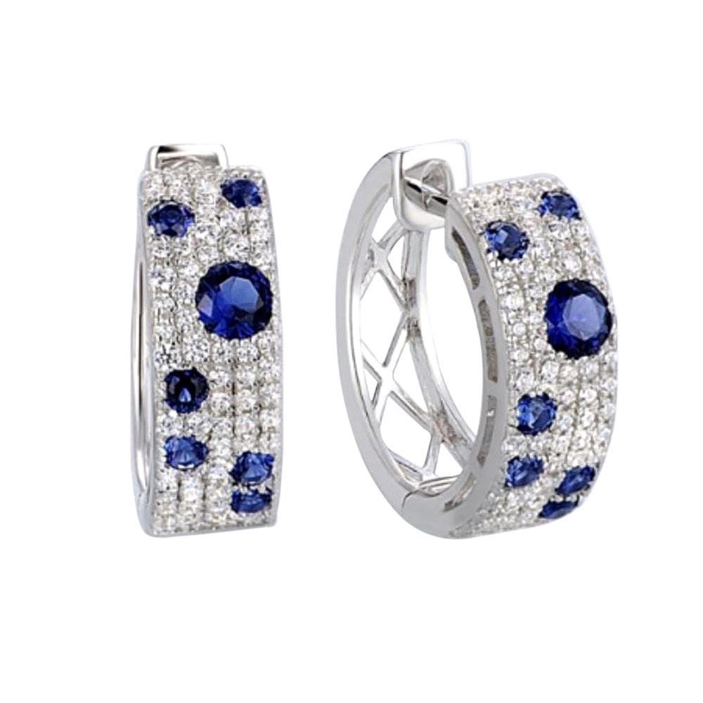 Cao Shi Korean Blue & White Zircon Diamond Earrings: Elegant Round Ear Buckles, Versatile Celebrity Style