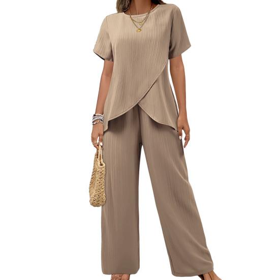 

Women s 2 Piece Sets Crew Neck Short Sleeve Irregular Hem Top And Wide Leg Pants Sets Summer Casual Lounge Outfits S