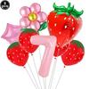 9pcs Strawberry Balloons Kits Birthday Decorations for Girls 32inch 0-9 Number Balloons for Strawberry Birthday Party Decors