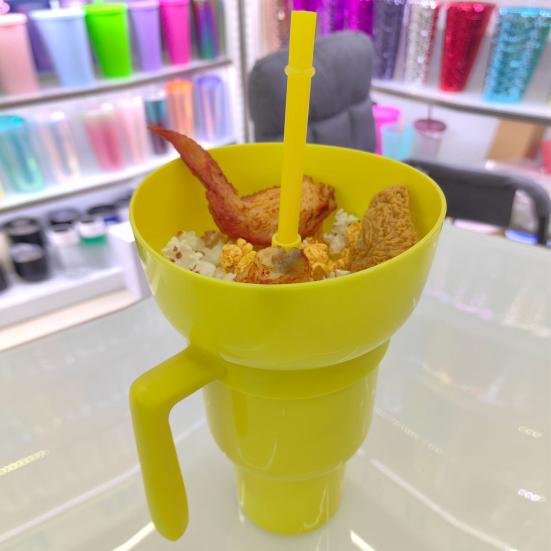 Snack And Drink Cup with Straw Lightweight Stadium Tumbler Portable Reusable Snack Tumbler Bowl for Family Gatherings Picnics