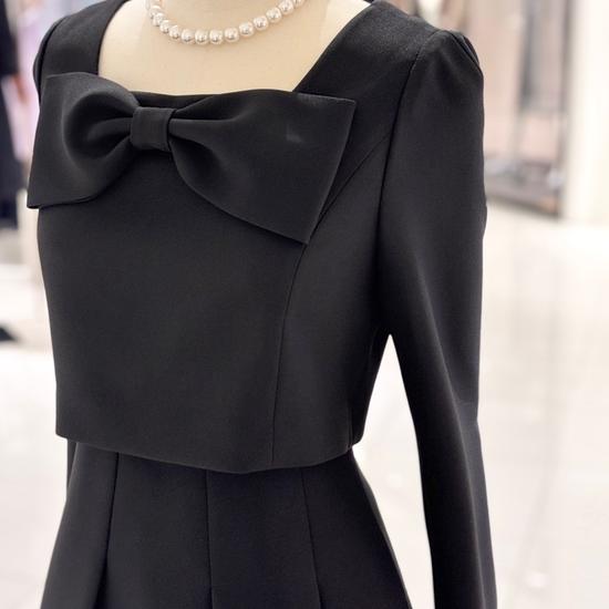 Shatin Satin Back-Slit Ribbon-Point Dress