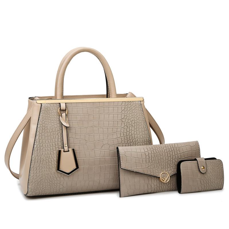 Temperament Damen Tasche Dreiteiliges Set Modische Steinmuster Einfarbige Damen Umhängetasche Urbane Einfache Handtasche Damen Pendler