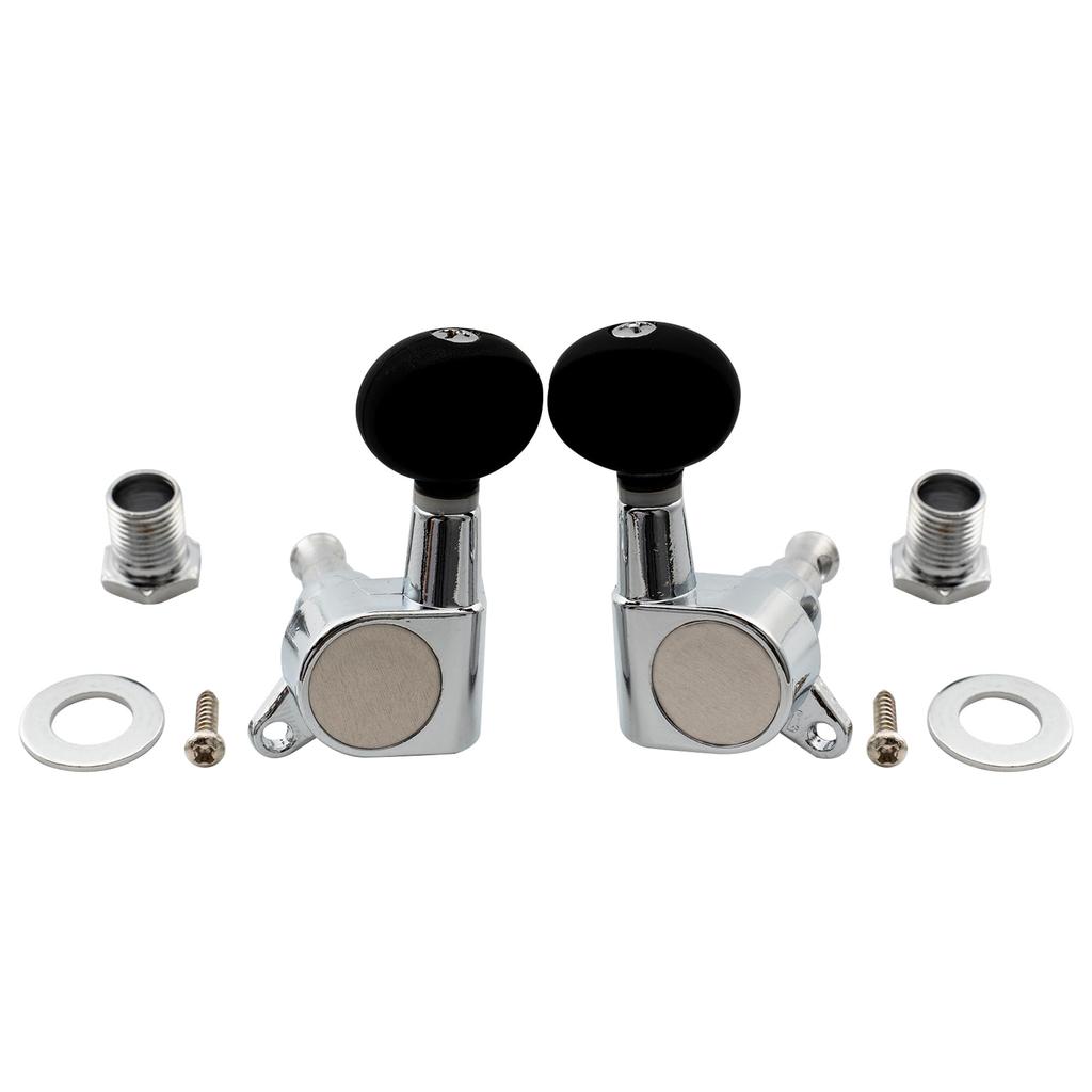 Musiclily 2 Left and 2 Right Ukulele Tuners, Chrome with Black Buttons
