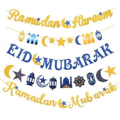 EID Mubarak Banner Girlande Ramadan Kareem Mond Sterne Papier Bunting Flagge 2025 Islamische Muslimische Partei Hause Dekoration Lieferungen Geschenke