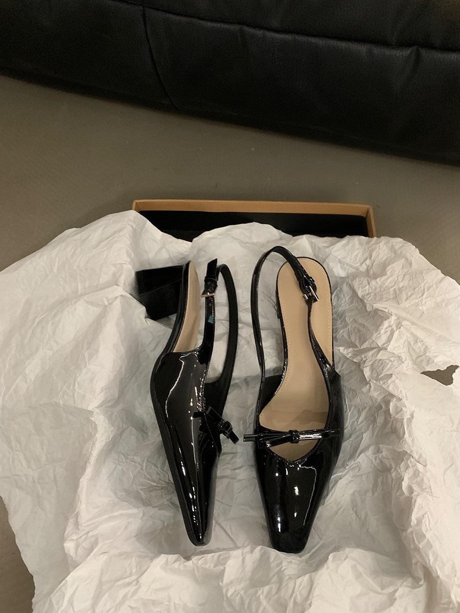 

Niche толстый каблук высокие каблуки босоножки женские туфли 2025 новые летние французские серебряные вечерние темпераментные босоножки с сумкой на голове 39 чёрный