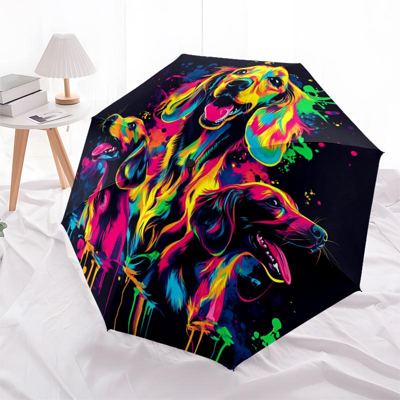 1 PC Automatic Folding Umbrella - Colorful Dogs Artwork Pattern, Portable & Foldable Design with 8 Ribs, Christmas Birthday Gifts